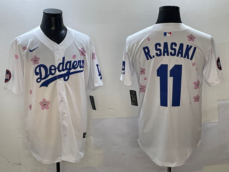 Men Los Angeles Dodgers 11 R.Sasaki White Sakura Edition 2025 Nike MLB Jersey style 1
